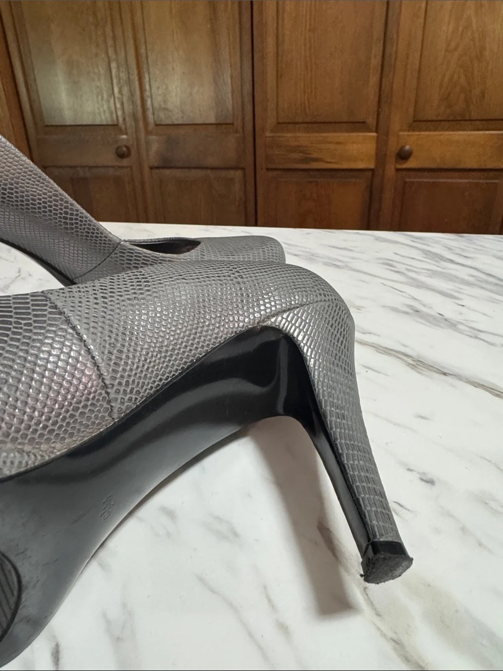 Nine West Silver-Gray Textured Pointed-Toe Pumps